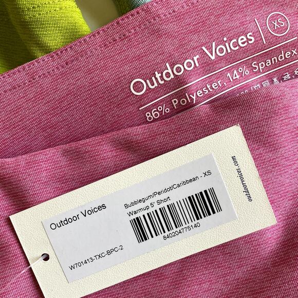 OUTDOOR VOICES Warmup 5" Shorts XS Bubblegum Pink Green Blue Colorblock NWT - Picture 10 of 12